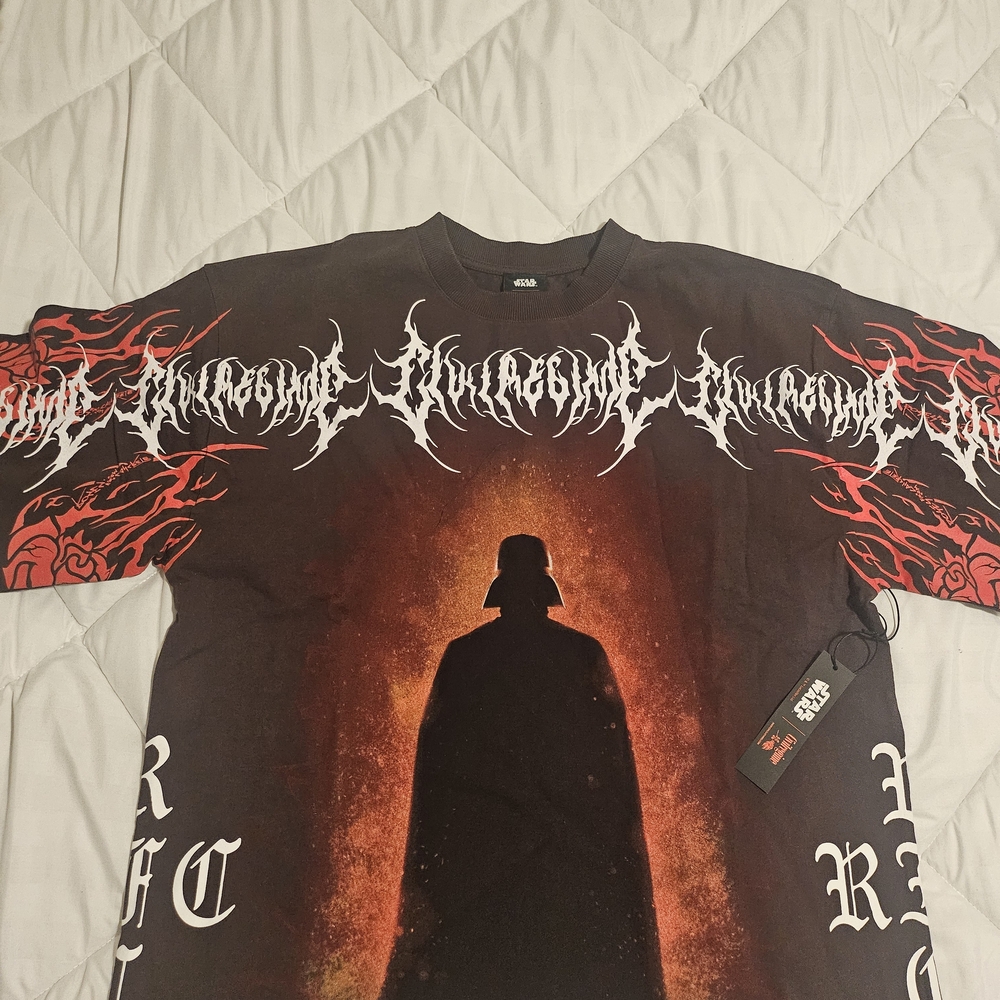 Men's Black Graphic Short Sleeve Tee with Red Flame Accents
